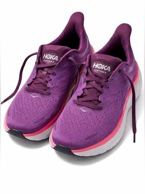 Hoka Clifton 8 purple and pink running shoes 10.5B